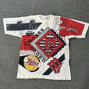 Vintage Minnesota Twins Shirt Mens XL MLB America's Bases Loaded 90s AOP SS